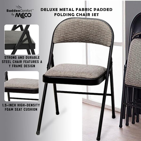 Meco Black Metal Fabric Padded Folding Chair (Set of 4) 037.49.4C4