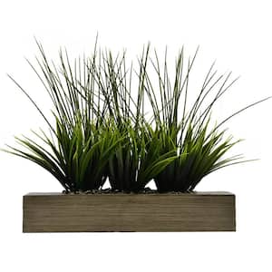 14 in. Tall Grass Artificial Indoor/ Outdoor Decorative Greenery in Designer Taupe Pot