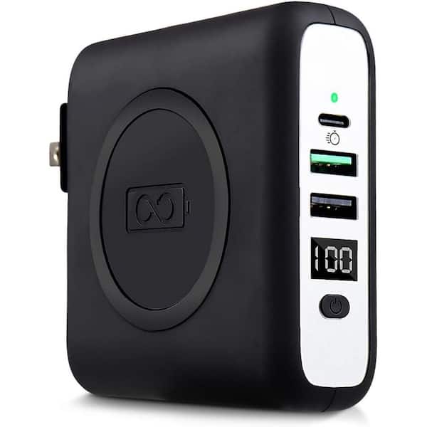 EKIEUDL 3-in-1 Wireless Portable Power Bank with USB-C and USB 2.0 Cable in Black