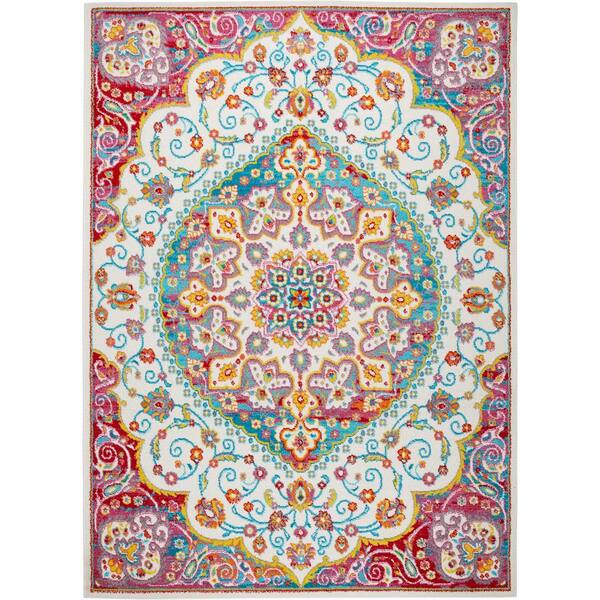Home Dynamix Splash Ivory/Red 8 ft. x 10 ft. Medallion Area Rug