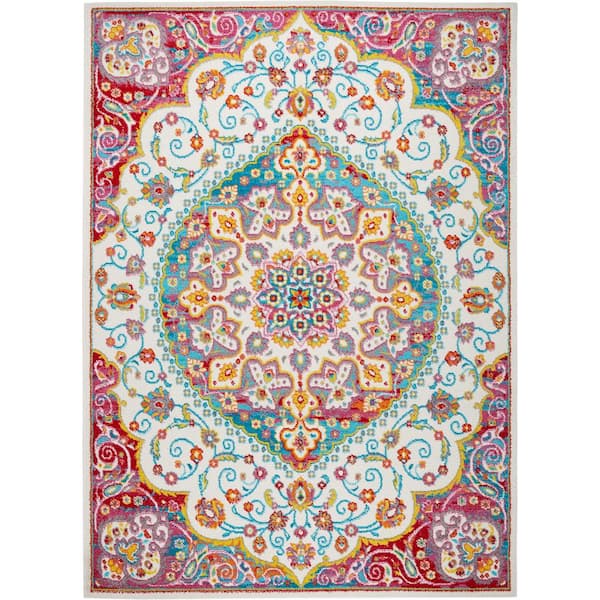 Home Dynamix Splash Ivory/Red 5 ft. x 7 ft. Medallion Area Rug