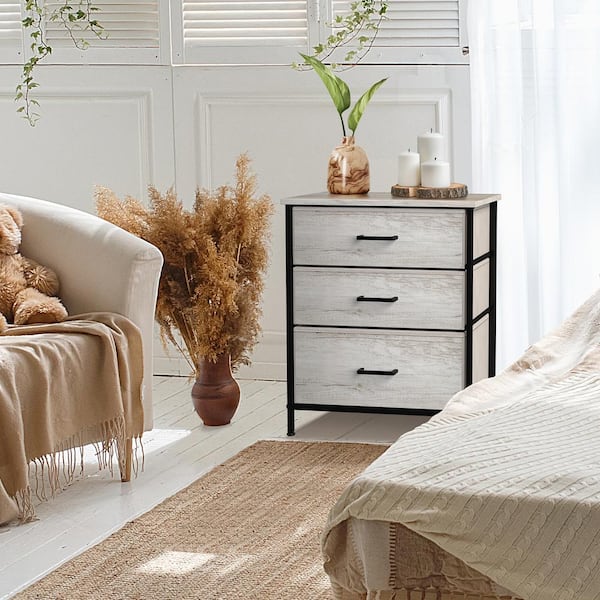 Sorbus 3-Drawer Greige Nightstand 24.62 in. H x 16.5 in. W x 24.62