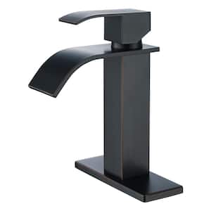 Waterfall Single-Handle Single-Hole Bathroom Faucet with Deckplate in Oil Rubbed Bronze