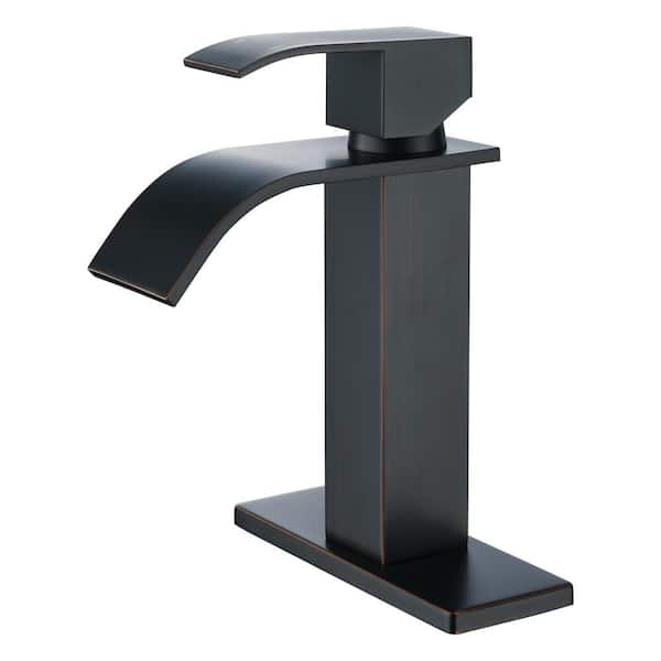 Arcora Waterfall Single Handle Single Hole Bathroom Faucet With Deckplate In Oil Rubbed Bronze 5134