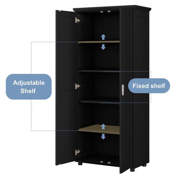 29.25 in. W x 14.60 in. D x 71.25 in. H Black MDF Linen Cabinet