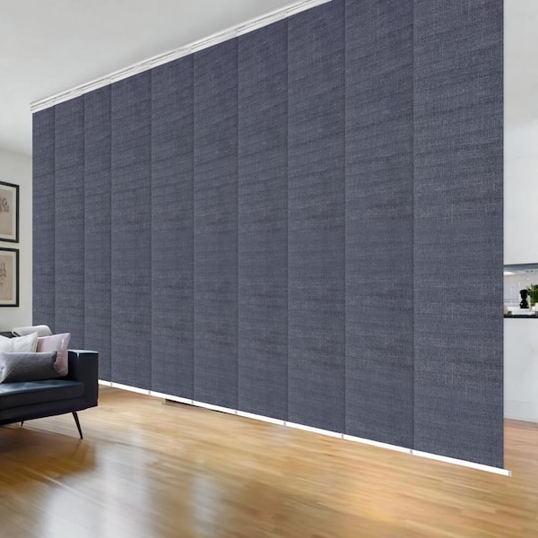 EMOH Midnight Blue 120 in. - 218 in. W x 94 in. L Adjustable 10-Panel White Double Rail Panel Track with 23.5 in. Slates