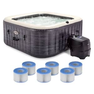 PureSpa Plus 4-Person Inflatable Square Hot Tub Spa and Type S1 Filter Cartridges (6 Pack)