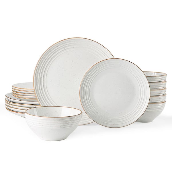 White Jupiter Stoneware Dinnerware Set for 6, 12-Piece Dinner Plates, Salad Plates and Bowls in Speckled