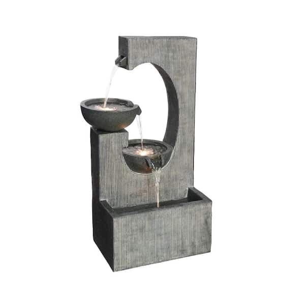 HI-LINE GIFT LTD. Contemporary Semi-Circle Tiered Fountain Outdoor with Warm White LEDS