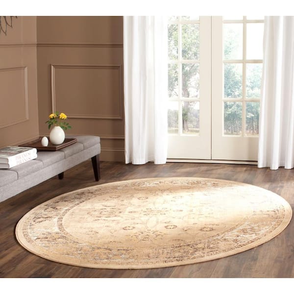 Vintage Taupe 6 ft. x 6 ft. Round Border Distressed Area Rug