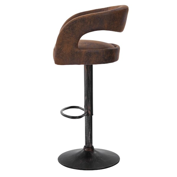 Bar Stools Set Adjustable Swivel Modern PU Leather Barstools, Counter Bar Stools with Back and Arms, Brown Set of 2