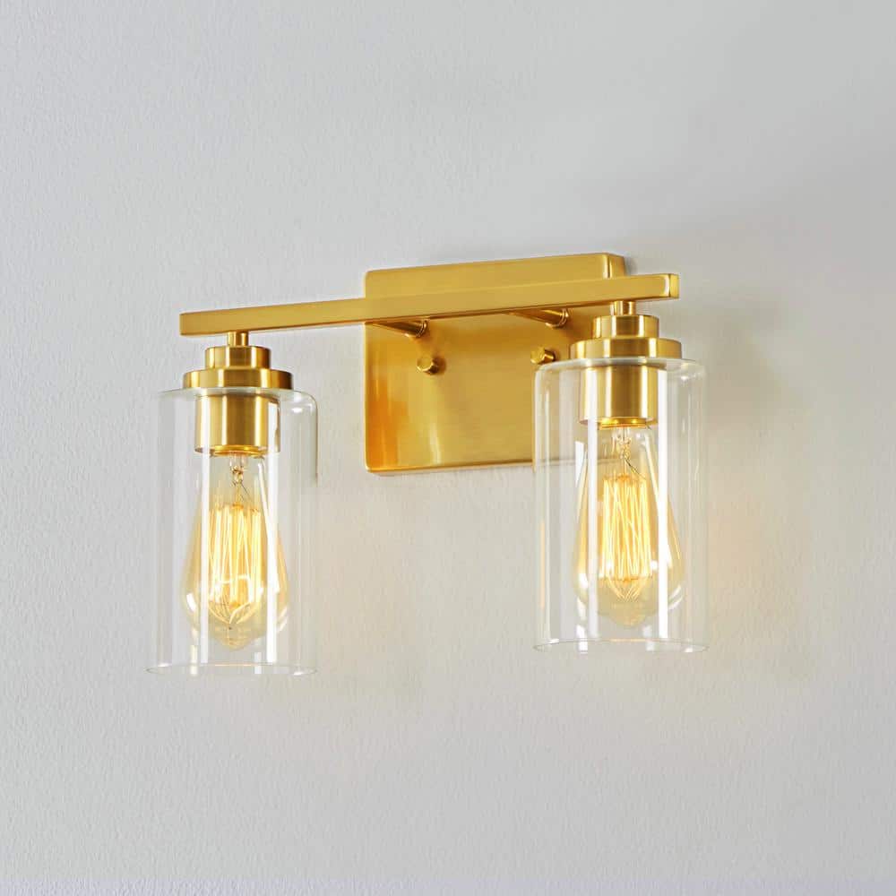 Antiqued Brass 2-Light Dimmable Cylinder Vanity Light