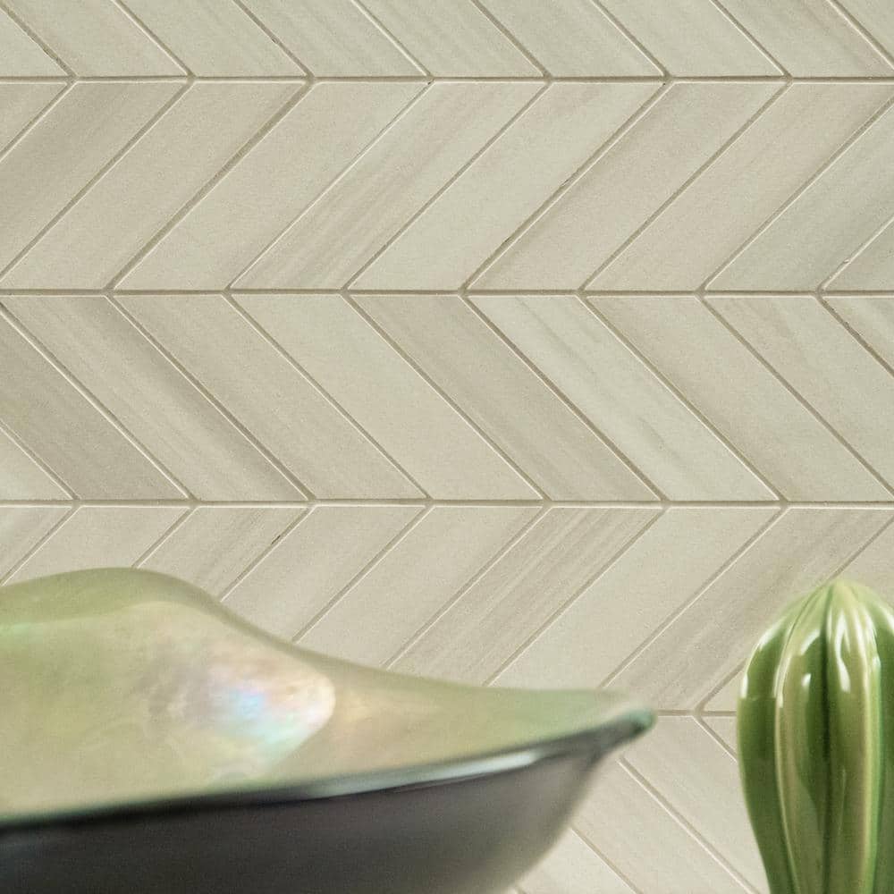 Bianco 12" x 15" Matte Porcelain Chevron Mosaic Tile