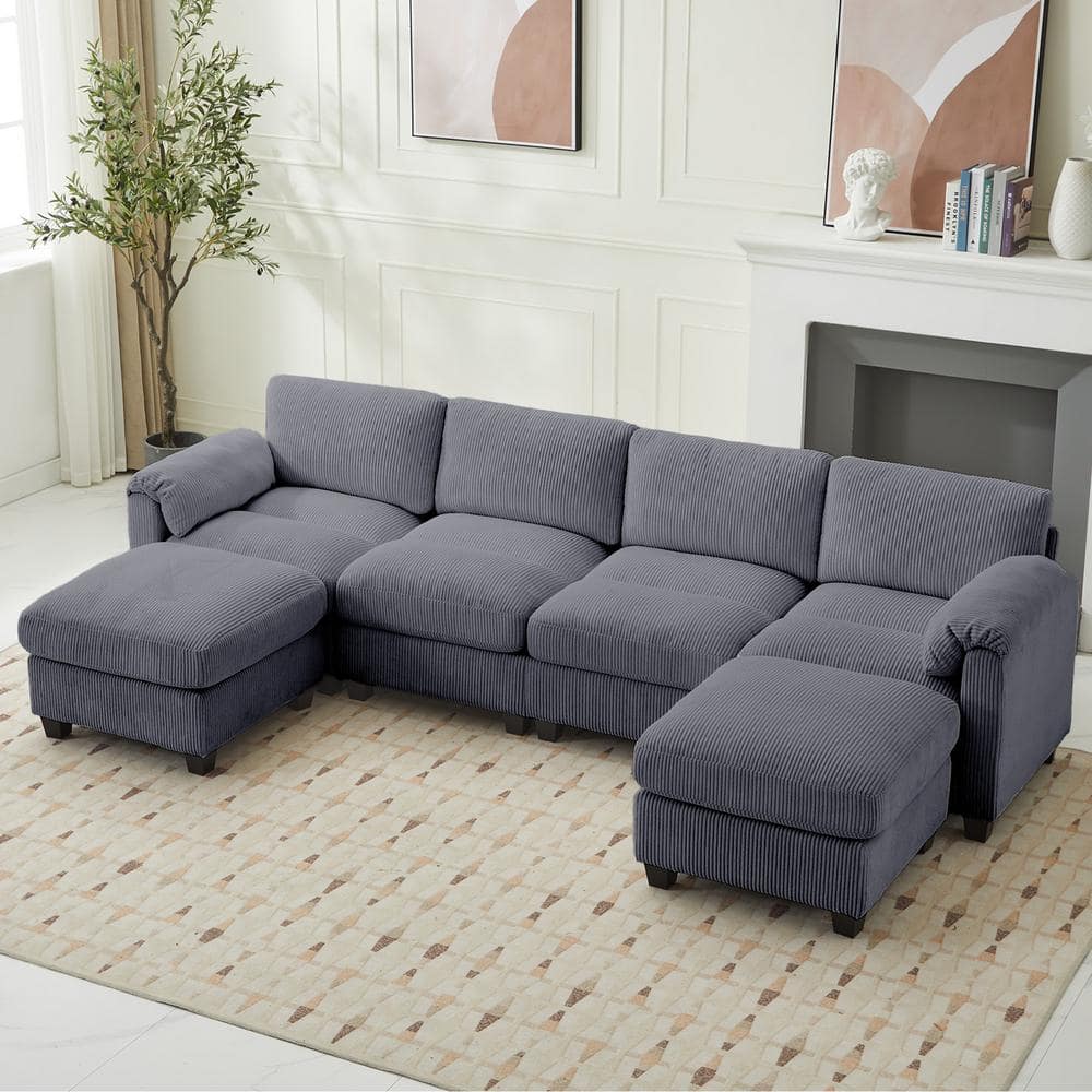 114.96 in Corduroy Modular U-Shaped Dark Grey Sectional Sofa with 2-Ottomans for Living Room and Spacious Space price history on PriceWatchPro