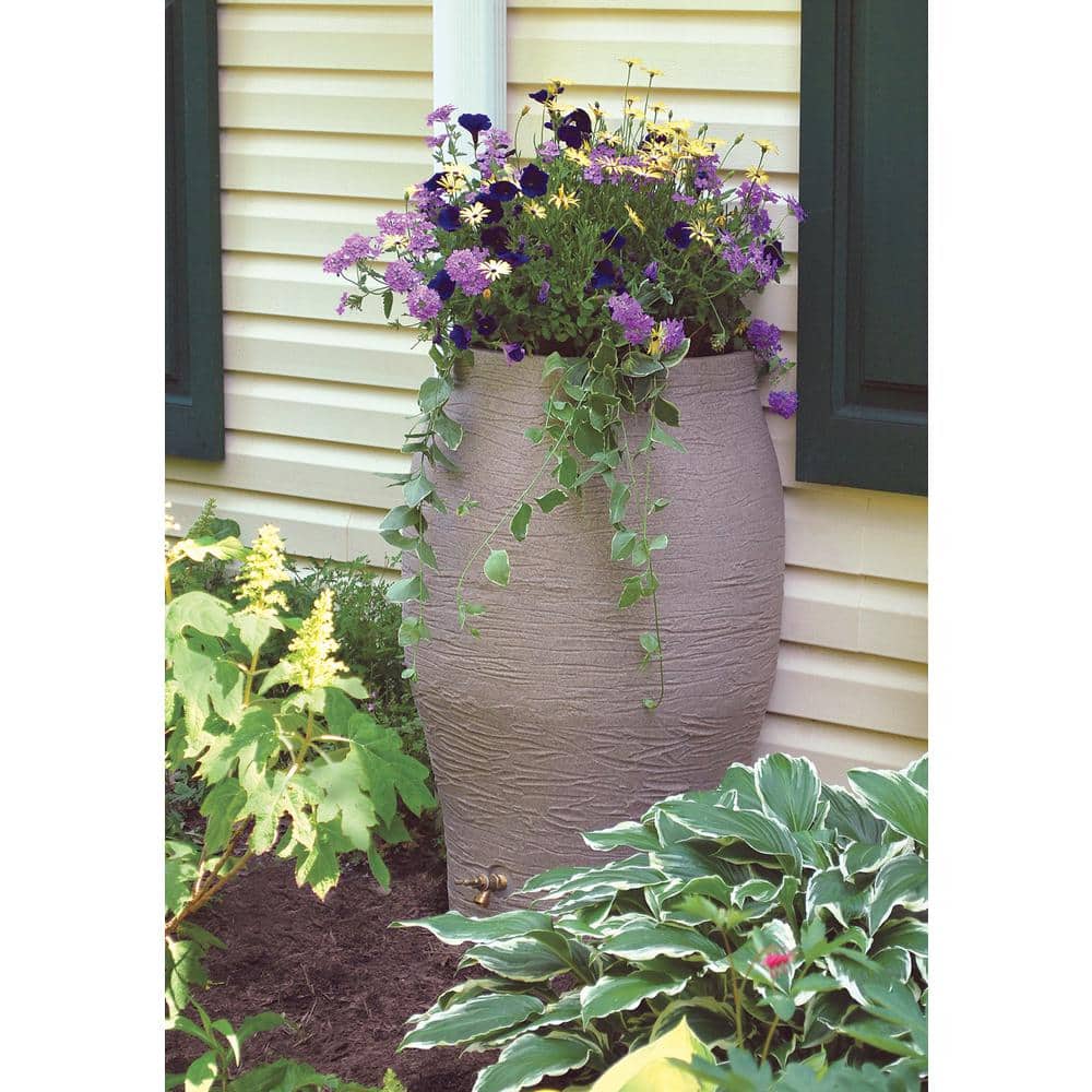 Sand 50 Gallon Stoneware Urn Rain Barrel with Hose