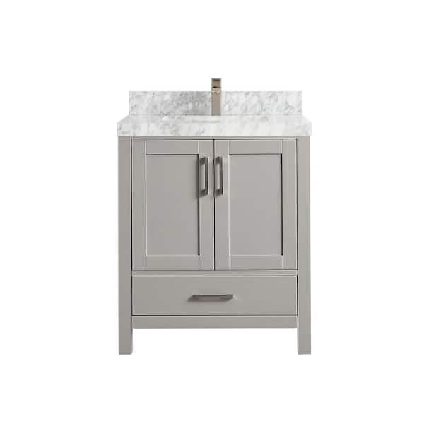 Willow Collections Malibu 30 in. W x 22 in. D x 36 in. H Bath Vanity in Grey with 2 in. Carrara Marble Vanity Top