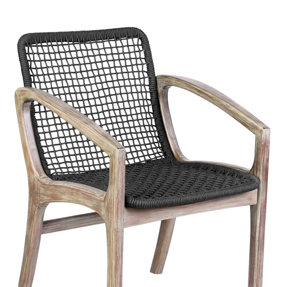 Mid-Century Modern Black Rope and Eucalyptus Arm Chair