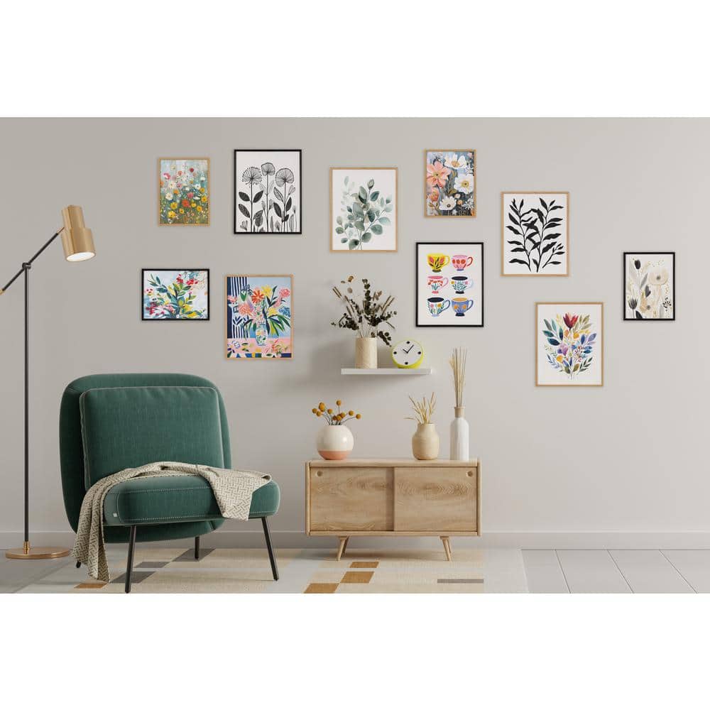 Jewel Tone Botanical Abstract Framed Wall Art in Black Wood Frame