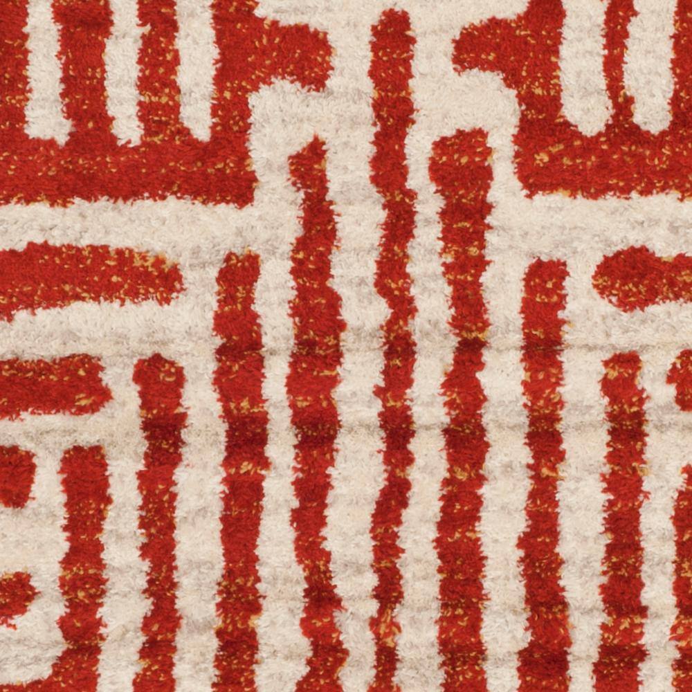 Ivory and Terracotta Geometric Synthetic Area Rug, 5' x 8'