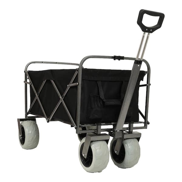 7.4 cu. ft. Steel Utility Wagon Garden Cart with multi-use Bag in Black