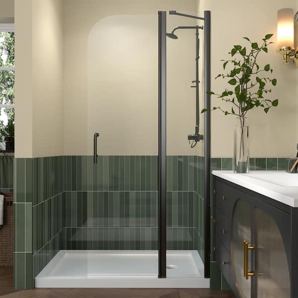 Unbranded 34 in. W x 72 in. H Pivot Frameless Tub Door in Matte Black with Clear Tempered Glass