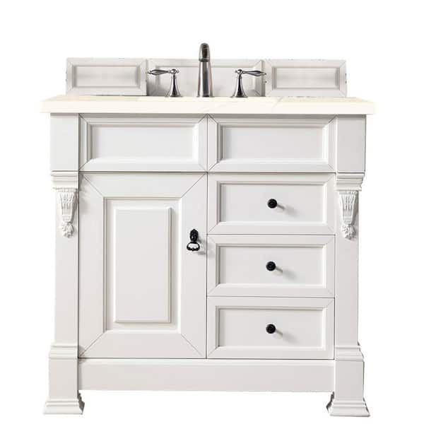 James Martin Vanities Brookfield 36 in. W x 23.5 in. D x 34.3 in. H Single Bath Vanity in Bright White with Marfil Quartz Top