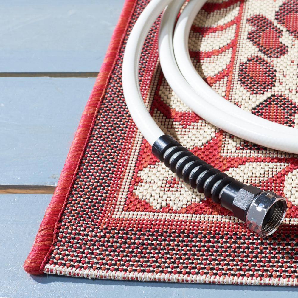 Red and Beige Rectangular Synthetic Indoor/Outdoor Rug