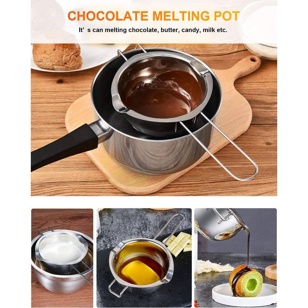 Double Boiler Series 0.5 qt, Stainless Steel Silver Finish Kitchen Pot with Dual Pour Spouts and Cool Handle - Thumbnail 4