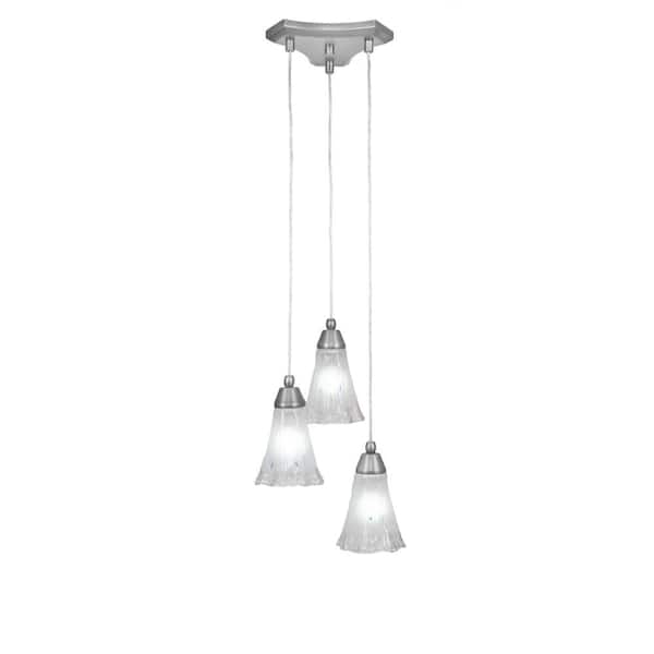 Unbranded Condor 3 Light Brushed Nickel, Cluster Pendant Light with 5.5 in. Fluted Frosted Crystal Glass Shades, No bulbs included