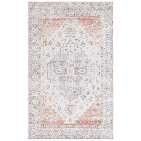 SAFAVIEH Arizona Sage/Light Rust 6 ft. x 9 ft. Distressed Border Ornate Machine Washable Area Rug