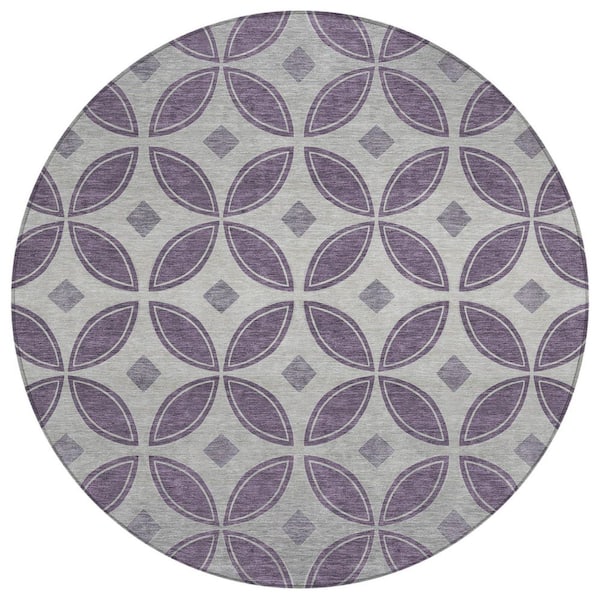 Chantille Machine Washable Indoor/Outdoor Abstract ACN2423 Plum 8 ft. x 8 ft. Round Rug