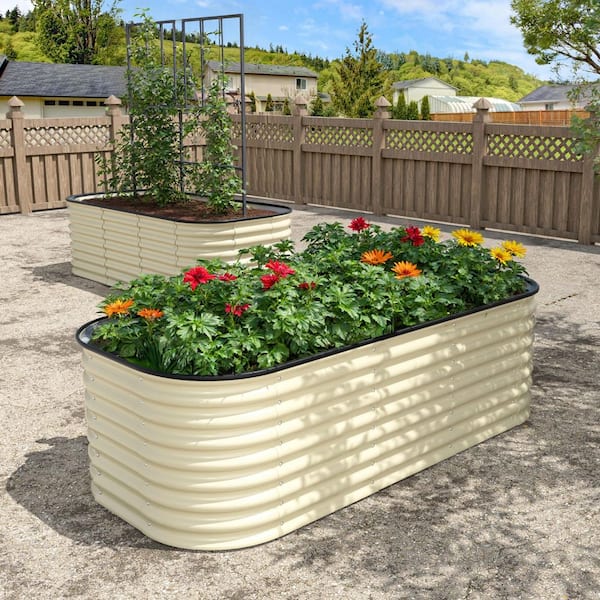 6 ft. x 3 ft. x 2 ft. Galvanized Steel Raised Garden Bed Planter Box Outdoor, Ivory White