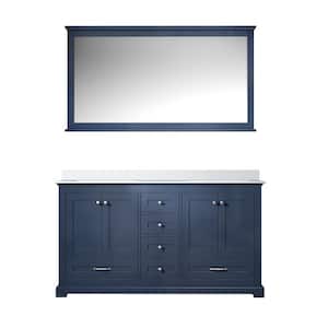 Dukes 60 in. W x 22 in. D Navy Blue Double Bath Vanity, White Quartz Top, and 58 in. Mirror