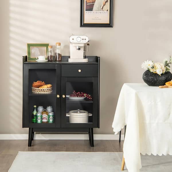 Costway Black Wood 43.5 in. Buffet Sideboard Kitchen Cupboard Storage  Cabinet with 2-Drawers and 3-Doors HW65638BK - The Home Depot