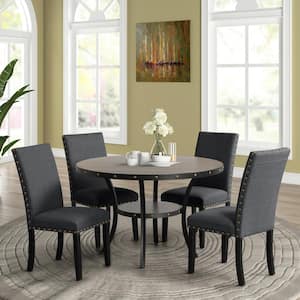 New Classic Furniture Crispin 5-Piece Wood Top Round Dining Set, Granite