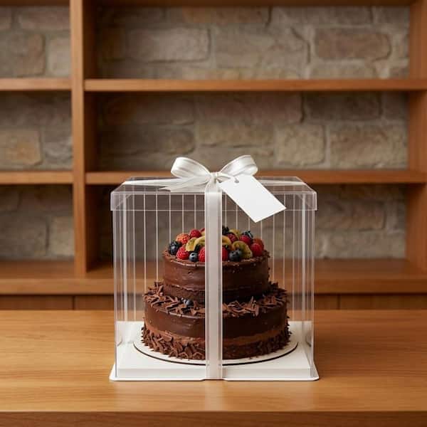 6-Piece Clear Tall Cake Box Carrier Set with Ribbon PET Transparent Gift Display Container with Lid for Cakes