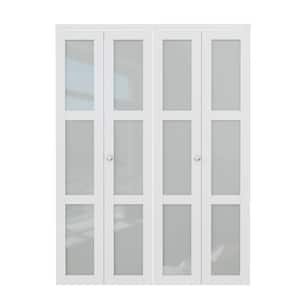 60 in. x 80 in. 3-Lite Frosted Glass Solid Core MDF White Finished Closet Bi-fold Door with Hardware