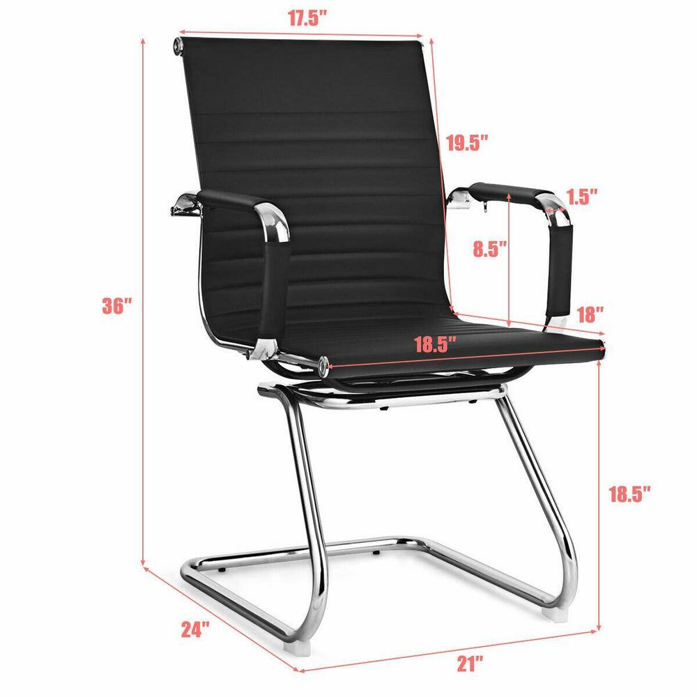 Black Leather Ergonomic Office Guest Chairs with Metal Frame