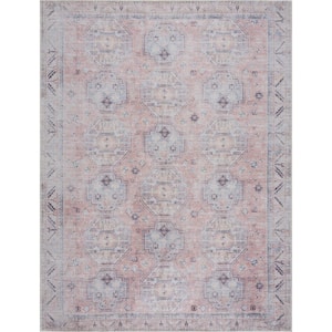 Morcott 5 ft. X 7 ft. Peach, Ivory, Pink, Blue, Gray Traditional Bohemian Vintage Distressed Machine Washable Area Rug