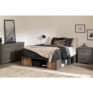 Prairie Gray Maple Particle Board Frame Queen size Platform Bed with Baskets
