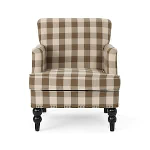 Harrison Brown Checkerboard Fabric Club Chair with Stud Accents