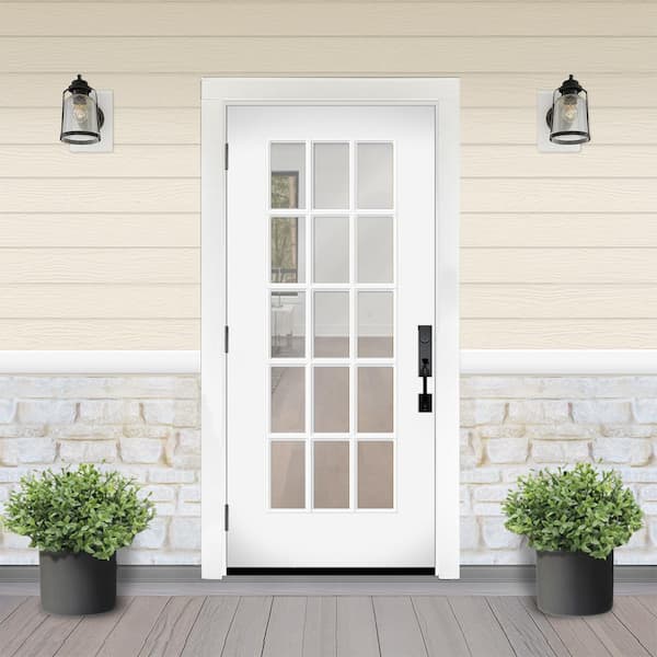 Reliant 36 in. x 80 in. FullLite 15L SDL Clear Glass RHOS Unfinished White Fiberglass Prehung Front Door w/4-9/16 Jamb