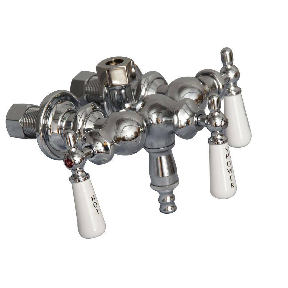 Chrome Wall Mounted Clawfoot Tub Faucet with Porcelain Handles