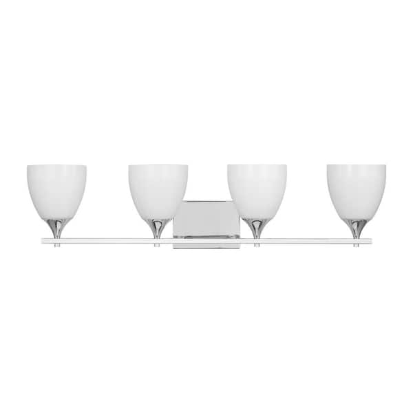 SCOTT LIVING - Toffino 36 in. W x 8.875 in. H 4-Light Chrome Bathroom Vanity Light with Milk Glass Shades