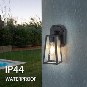 1-Light Outdoor Wall Sconce with E26 Socket Waterproof Lantern with Glass Shade for Porch, Doorway, Black, No Bulbs