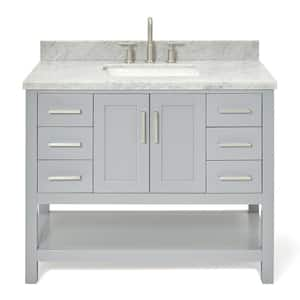 Magnolia 43 in. W x 22 in. D x 36 in. H Bath Vanity in Grey with Carrara Marble Vanity Top in White with White Basin