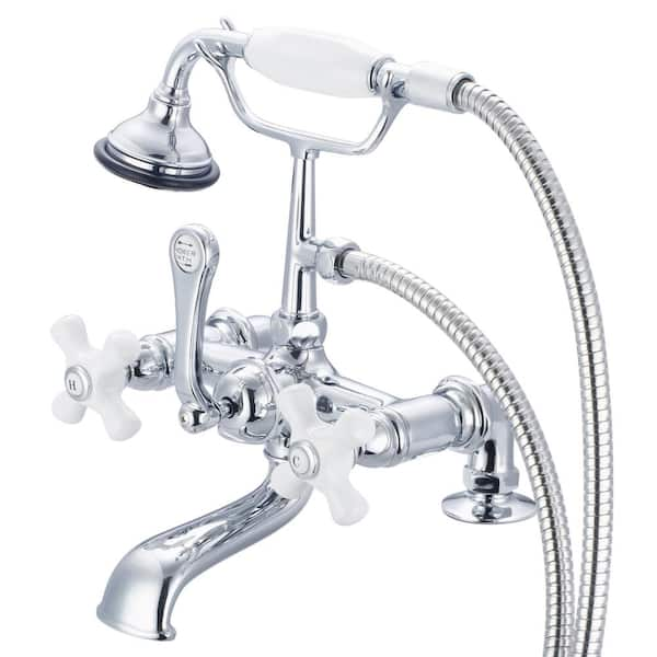 Water Creation 3-Handle Vintage Claw Foot Tub Faucet with Hand Shower and Porcelain Cross Handles in Triple Plated Chrome