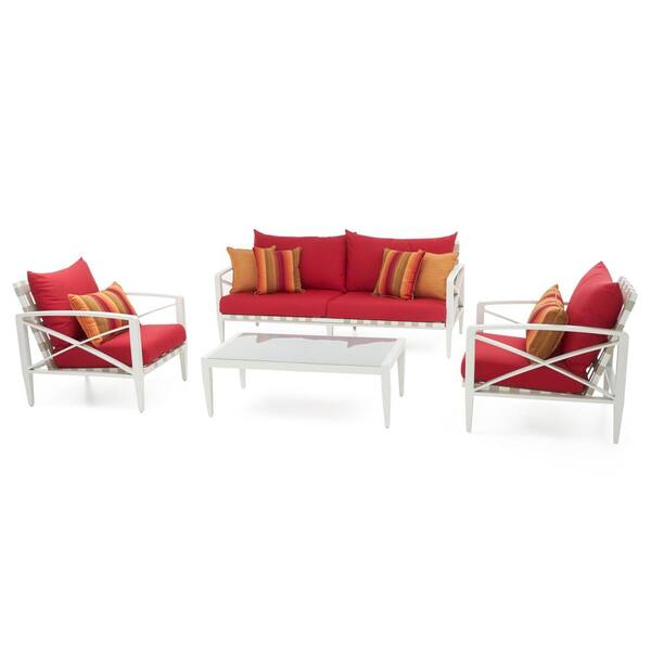 RST Brands Knoxville Cream 4-Piece Aluminum Patio Seating Set with Sunset Red Cushions