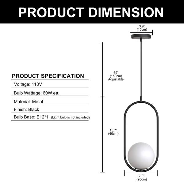 YANSUN 1-Light Oval Black Globe Modern Pendant Light Hanging YANSUN 1-Light Oval Black Globe Modern Pendant Light Hanging