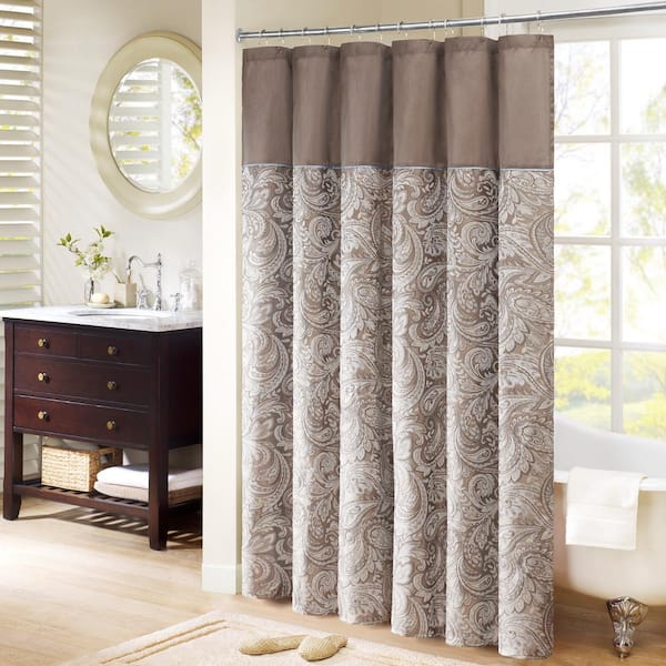 Madison Park Whitman Blue/Brown 72 in. Jacquard Shower Curtain